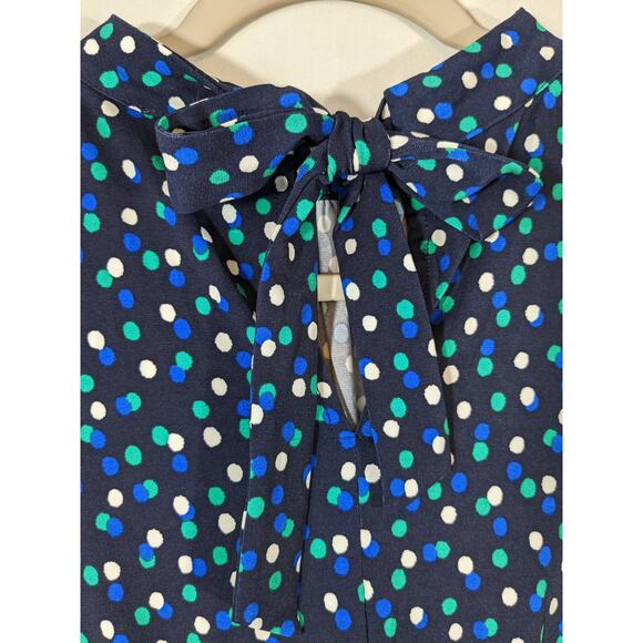 Leota Aria Dress Polka Dot Ruched Waist Sleeveless Blue Medium Knot Dotted Knee - Picture 3 of 13